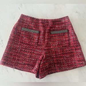 NEW Maje Red Tweed High Waist Shorts